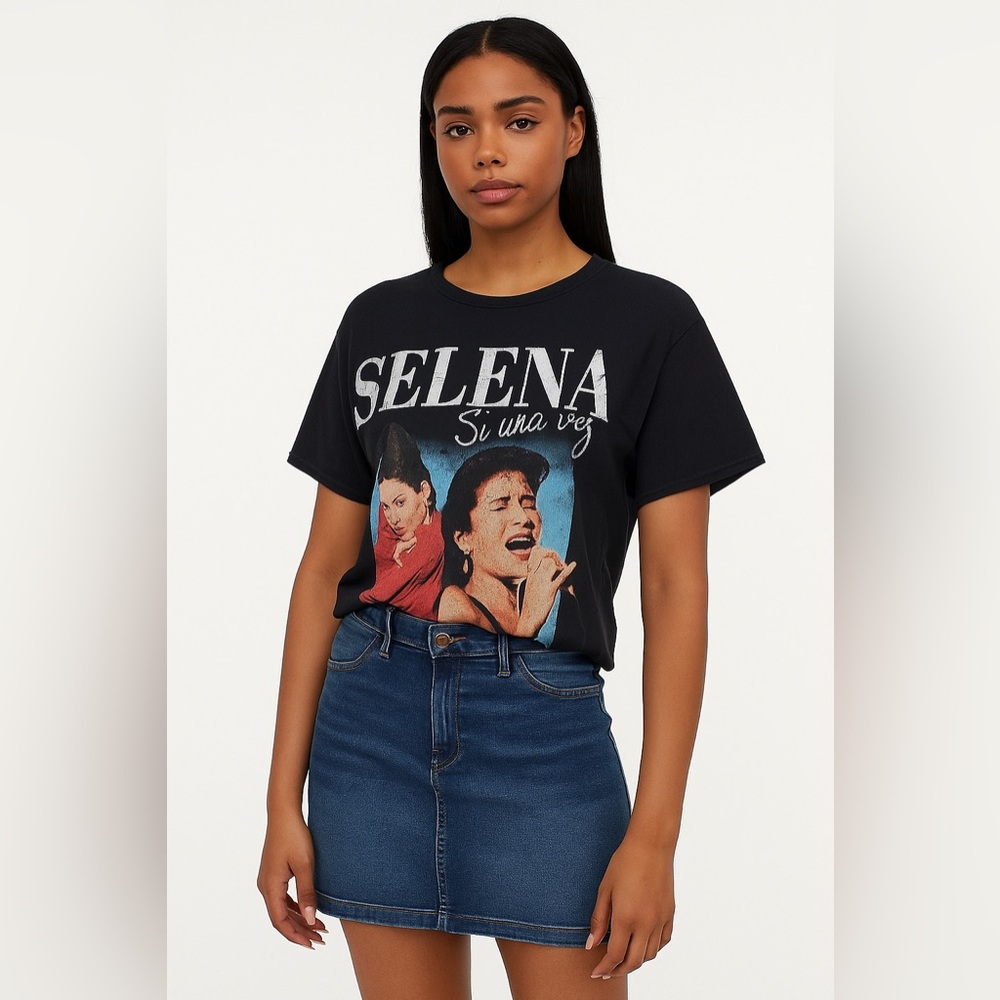 Selena Graphic Black T-Shirt Tex-Mex Queen Singer| Si una vez song Woman size S